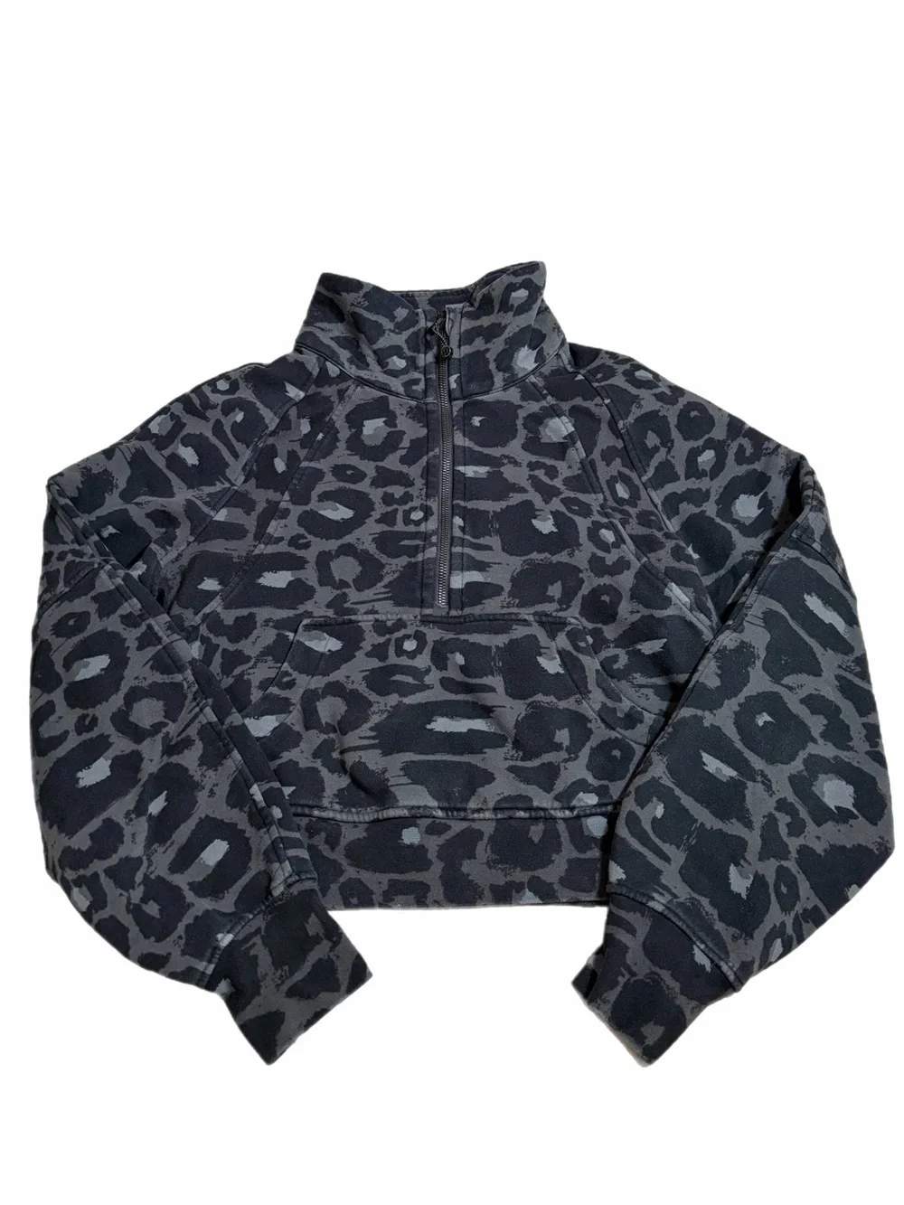 Lululemon Scuba Oversized Funnel Neck Half Zip Spray Leopard Anchor Grey/Black